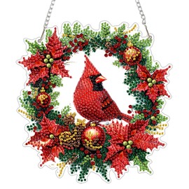Christmas Cardinal Diamond Art Hanging Kits for Adults, Diamond Painting Pendant Kits, DIY Acrylic 5D Special Shaped Crystal Diamonds Gem Art Painting Ornament for Home Wall Decor Gift