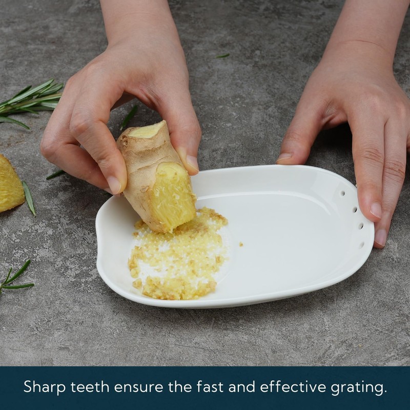 KITCHENDAO 3 in 1 Porcelain Ginger Grater Tool Spoon Rest