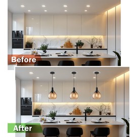 tebio R5 and 6 Recessed Can Light Conversion Kit, Ceiling Light Fixture Upgrade, Pendant Light, Ceiling Fan Compatible, Equipped with 7¾ Inch Flat Plastic Ceiling Medallion, White Finish