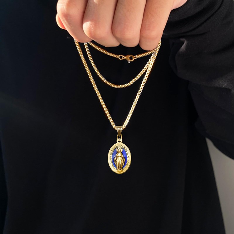 YionZian 50Pieces Small Metal Oval Blue Enamel Our Lady Religious