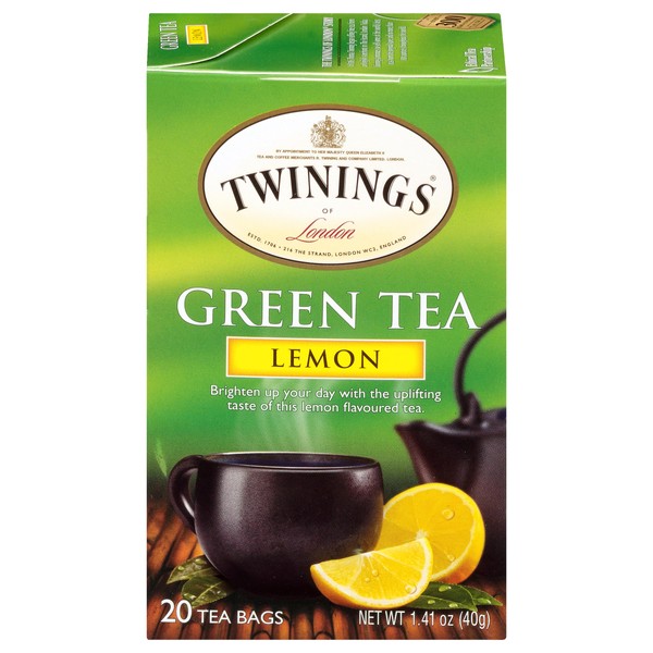Twinings Lemon Green Tea, 20 Count (Pack of 6), Individually Wrapped Bags, Zesty Citrus Aroma & Flavour, Caffeinated