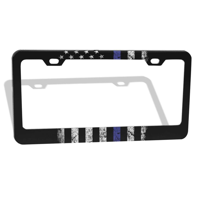 Thin Blue Line Flag License Plate Covers Chrome Blue Lives