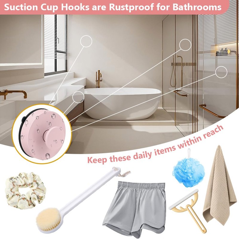 flintronic Pack of 2 Pink Wall Hooks, Suction Cups, Suction