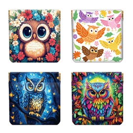 Peacoblue 4Pcs Small Leather Squeeze Coin Purse for Women-Colorful Owls Pattern Waterproof & Durable Change Pouch Mini Money Wallet,Best Gift for Adult Girls