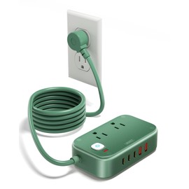 Travel Power Strip with 5 USB(2USB C) - Cruise Approved Power Strip with 2 Outlets - 40W Travel Charger for Multiple Devices, 5Ft Flat Plug Extension Cord, Non Surge Protector for Cruise Travel(green)