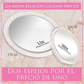 Mirrorvana - Espejo Aumento Mirrorvana 15X y 20X con 3 Ventosa para Baño - Espejos de Maquillaje Redondos Sin Luz - Espejo de Viaje Porta...