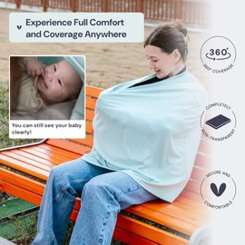 BabbleRoo Nursing Cover Up for Breastfeeding – 95% Muslin, Soft & Breathable Baby Essentials | Newborn Essentials Breastfeeding Covers for Nursing, Multi-Use for Car Seat & High Chair – Sea Foam