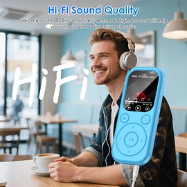 MP3 Player with Bluetooth Music Player: Olycism MP3 Player for Kids with 64GB Memory Card, Hi-Fi Sound, Bluetooth 5.3, Voice Recorder & FM Radio 0.21 inch Touch Screen Portable Digital Music Blue