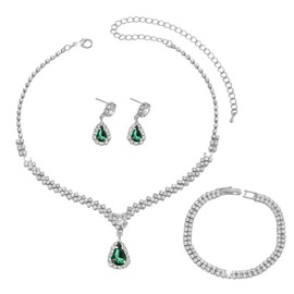 FDEETY Jewellery Set Rhinestone Necklace Bracelet Earrings Sets Prom Costume Jewellery Set Bridal Wedding Party for Women and Girls, Alloy Steel