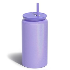 UIRZOTN Glass Cups with Lids and Straws, 16oz Stainless Steels Cups, Beer Cups, Iced Coffee Cup, Smoothie Cup, Sublimation Tumbler, Purple (Shiny Polished Finish, Sublimatable)