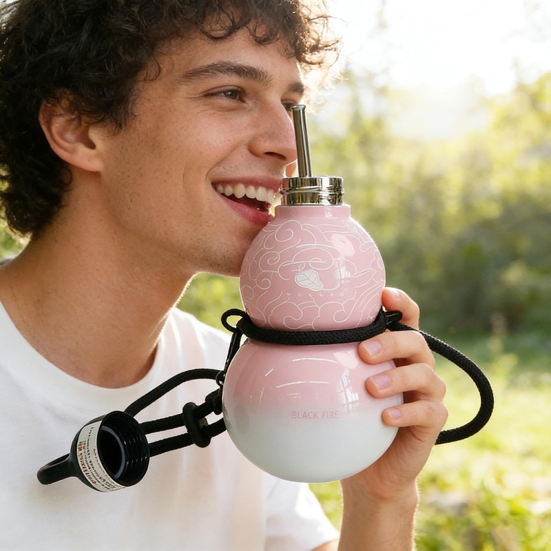 JZSMY Gradient Gourd Water Bottle with Strap, 580ml Portable Sport