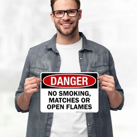 OSHA Danger No Smoking Matches or Open Flames Sign, 10x7 Inches, 4 Mil Vinyl Decal Stickers Weather Resistant, Made in USA by My Sign Center