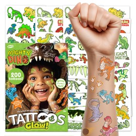 Dinosaur Temporary Tattoos for Kids 200 pack. HUGE set of sticker tattoos. Great for Kids Birthdays. Made in the USA with safe ink.