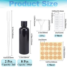 GORGECRAFT Pack of 6 3.4 oz/100 ml Black Travel Bottles Squeezable Leak-Proof Empty Cosmetic Containers Made of Plastic Bottles with Flip Top with 2 Funnels 2 Droppers and Label Sticker