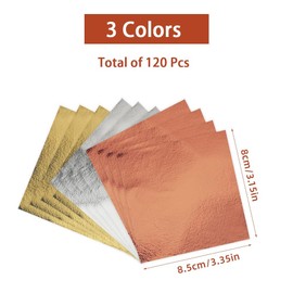 Gold Foil Sheets, 120 Sheets Gold Leaf Sheets, Imitation Gold Leaf Silver Leaf Rose Gold Leaf, 3.35 x 3.15 in Aluminum Foil for Art, Metallic Leaf for Resin Jewelry Making, Nail Art, Gilding Crafting