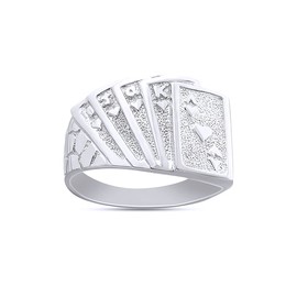 AFFY Mens Jewelry Royal Flush Of Hearts Poker Nugget Band Ring In 14k White Gold Plated 925 Sterling Silver Size : 10