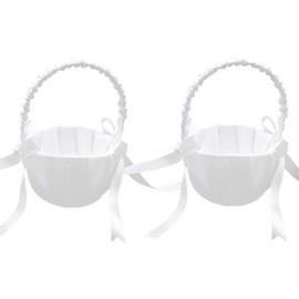 Qeunrtiy Wedding Flower Basket Satin, Romantic Bow Party Flowers Girl Basket
