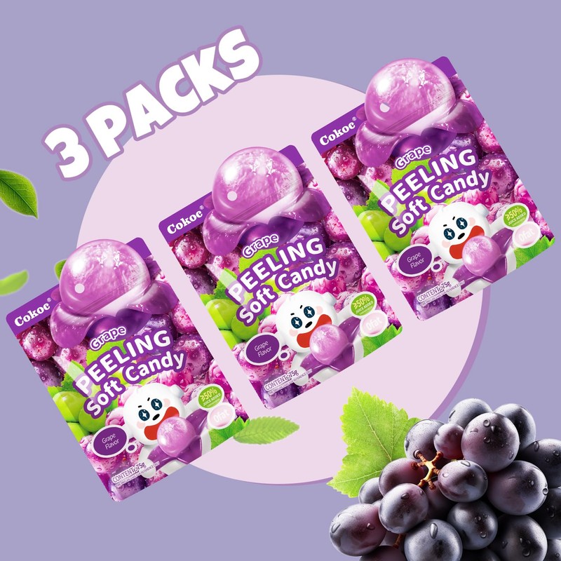 COKOC Peelable Gummies Grape,Peeling Gummies Grape Candy,Individual Packaging 2.64oz Bag