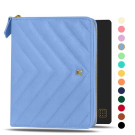 NEORAH — B6 Notebook SLEEVE with Compendium + Dotgrid JOURNAL | Faux Leather Sleeve + Penloop | 2 Front 1 Back compartment | 6 Card Slots –LIGHT BLUE