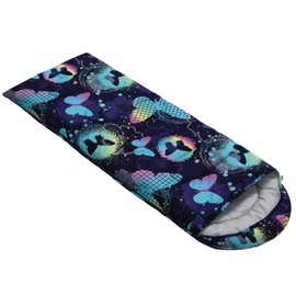 HOSIMA Kids Sleeping Bag for Boys Girls,Blue Butterflies Print-Lightweight Warm Portable Outdoor Indoor-Waterproof Cold Weather Resistant Sleeping Bag for Camping Hiking(Blue Butterflies)