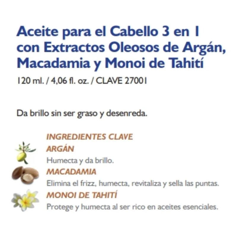 Aceite Para El Cabello 3 En 1 Terramar 120 Ml