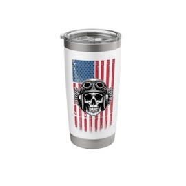 USA US American Flag Motorcycle Biker T Shirt For Men Women Stainless Steel Insulated Tumbler