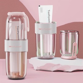 Transparent Toothbrush Travel Case with Cover Portable Travel Toothbrush Holder and Rinse Cup, Large Travel Toothpaste Storage Container for School, Camping, Business Trip, Bathroom
