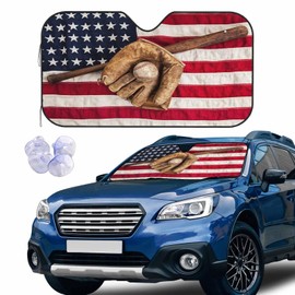BLDKORUER Baseball American Flag Windshield Sun Shade Baseball Glove and Ball on Flag Car Front Window Shades Sun Shield Portector Blocks Rays Sunshade Car Front Window and Interior Sun Protection
