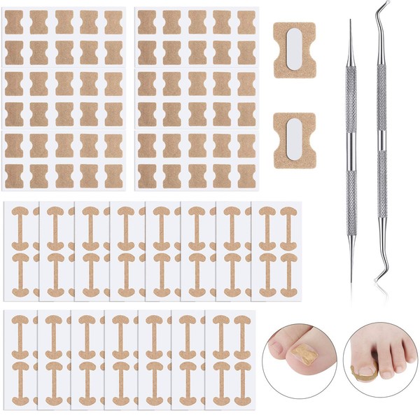 122 Pieces Ingrown Toenail Tool Set, Including Toenail File and Lifter, 60 Elastic Patch Curved Toenails Clip Stickers and 60 Ingrown Correction Stickers