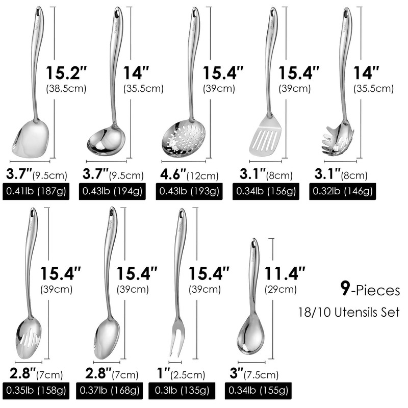 304 Stainless Steel Kitchen Utensil Set - 9 PCS Serving