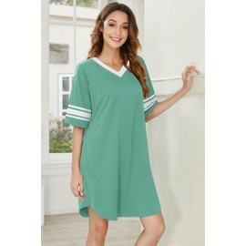 Ekouaer Nightgowns for Women 2 Pack Sleepshirts Short Sleeve Nightshirt V Neck Sleepwear Casual Pajama Dress,Black/Grey Green,S