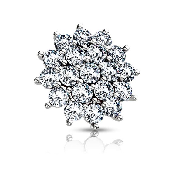 Pierced Owl Internally Threaded CZ Crystal Paved Sunburst Dermal Anchor