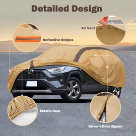 FSGRICH RAV4 Car Cover Waterproof All Weather Compatible with Toyota RAV4(2006-2024), Outdoor Anti-UV Sun Rain Protection Full Exterior Cover (Camel with Brown)