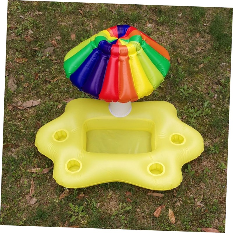 Kisangel 1Pc Inflatable Rainbow Umbrella Pool Cooler Floating Drink Tray