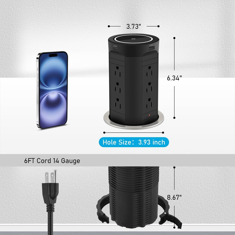 4-inch Pop Up Outlet for Countertop with 45W USB,17-in-1 Desktop