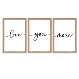 SRSZHIYUE Bedroom Wall Decor Love You More Sign 16"×11" Set of 3 Framed Wood Above Over Bed Signs Wall Art for Master Bedroom Hanging Decoration (Wood)