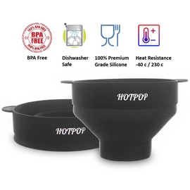 The Original Hotpop Microwave Popcorn Popper, Silicone Popcorn Maker, Collapsible Bowl BPA-Free and Dishwasher Safe- 20 Colors Available (Black)