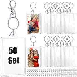 Yaomiao 50 Sets 2 x 3 Inch Acrylic Photo Frame Keychain Holder Photo Picture Insert Blank Swivel Snap Hooks Holder with Key Rings for DIY Craft