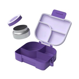 Pick Box - Hot & Cold - 3 Compartment Lunch Box with Thermos Food Flask (Purple)