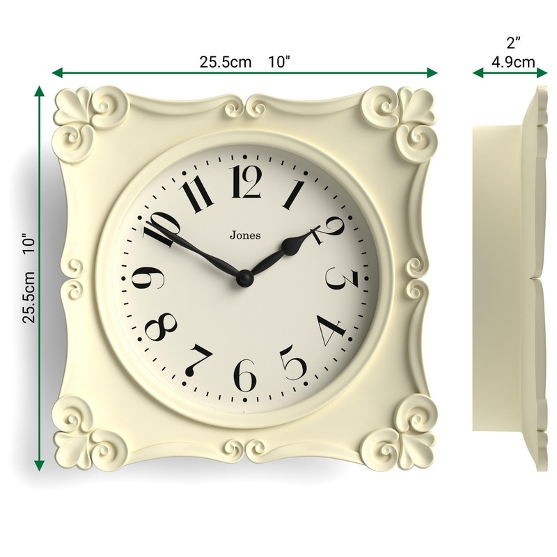JONES CLOCKS® Rialto Wall Clock | Scroll Vintage Square Clock