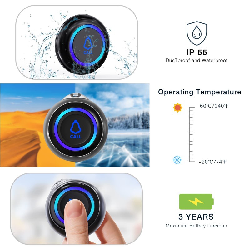 Caregiver Pager, Wireless Call Button for Seniors/Elderly at Home, 2