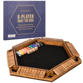 BIVOMON 1-6 Players Shut The Box Dice Game, Wooden Board Table Math Game for Kids Adult with 24 Dice, Close The Box Game for Family, Party, Christmas, Birthday
