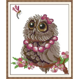 DIY Stamped Cross Stitch Kit Complete Assortment of Pre-Printed Starter Kits for Beginners - Owls and Dragonflies 24 x 28 cm