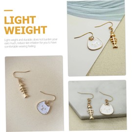Beavorty 1 Pair Asymmetrical Cat Fish Bone Drop Earrings for Women Unique Hook Dangle Earrings Statement Jewelry for Special Occasions and Daily Wear