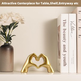 Heart Hands Sculpture, Gold Decor for Living Room Bedroom Bookshelf Coffee Table, Aesthetic Heart Shaped Statue Love Finger Sculptures for Home Decor, Birthday Anniversary Valentine Gifts-Small Size