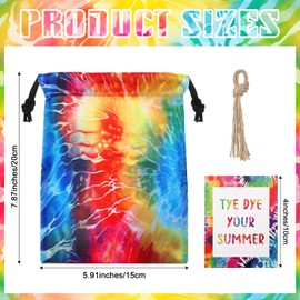 Sweetude 30 Set Tie Dye Party Favor Bags Drawstring Candy Goodie Birthday Gift Bag with Tags Colorful End of Year Gifts for Students School Supplies