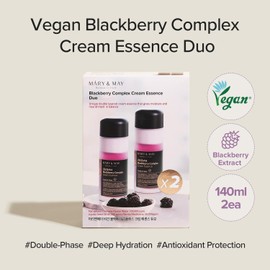 Mary&May Vegan Blackberry Complex Cream Essence Duo- Intense Hydrating & Soothing Face Essence - Fragrance-Free, Hypoallergenic, Deep Moisture, Boost Elasticity, Korean Skincare, 9.46 fl.oz.