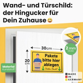 DankeDir! Pakete hier abgen - Plastic Sign 30 x 20 cm - Note Parcel Messengers Postman Delivery Driver - Sign Parcel Shipments Store - Parking Permit Shipments Deliveries