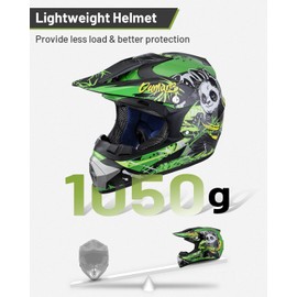 DOT Youth Dirt Bike Helmet with Goggles & Gloves for 5-14 Years Old, Kid ATV Helmets for Youth Boys Girls,Four Wheeler Helmet Kids,Motocross BMX MX UTV Offroad Street Go Kart Dirt Bike Panda