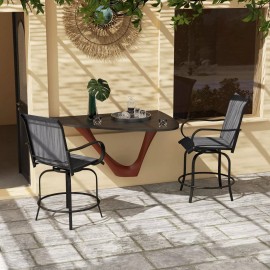 UIRIO Set of 2 Outdoor Patio Bar Stools Swivel Bar Height Chairs with Back Textilene